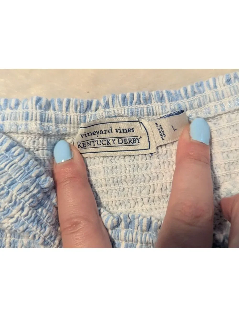 Vineyard Vines Kentucky Derby Light Blue Smocked Tiered Midi Dress Large